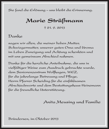 Traueranzeige von Marie Strüßmann von HNA