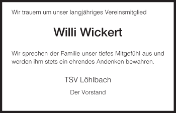 Traueranzeige von Willi Wickert von HNA
