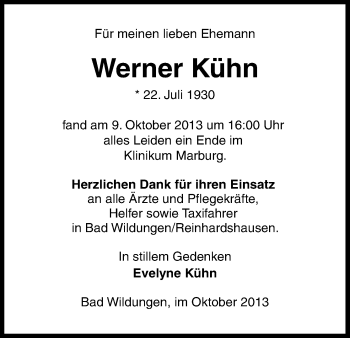 Traueranzeige von Werner Kühn von HNA