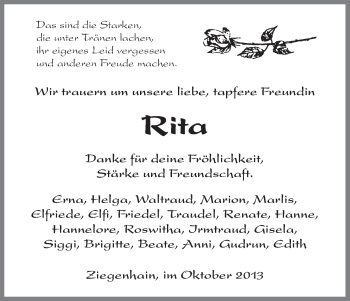 Traueranzeige von Rita  von HNA