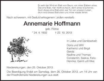 Traueranzeige von Annemarie Hoffmann von HNA