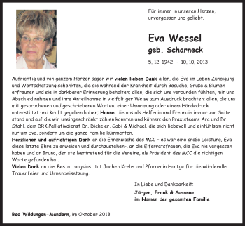Traueranzeige von Eva Wessel von HNA