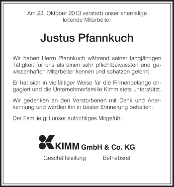 Traueranzeige von Justus Pfannkuch von HNA