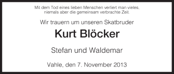 Traueranzeige von Kurt Blöcker von HNA