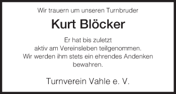 Traueranzeige von Kurt Blöcker von HNA