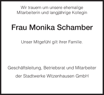 Traueranzeige von Monika Schamber von HNA