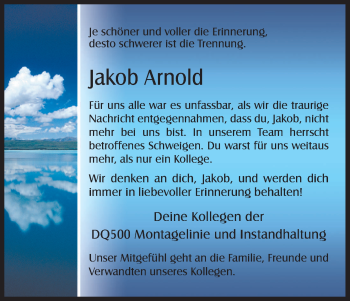 Traueranzeige von Jakob Arnold von HNA