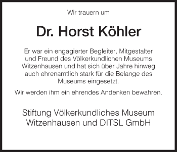 Traueranzeige von Horst Köhler von HNA