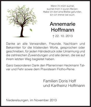 Traueranzeige von Annemarie Hoffmann von HNA