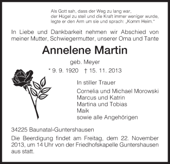 Traueranzeige von Annelene Martin von HNA