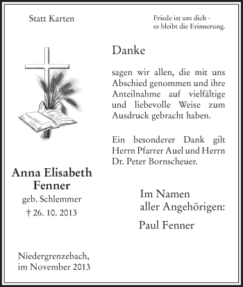Traueranzeige von Anna Elisabeth Fenner von HNA