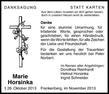 Traueranzeige von Marie Horsinka von HNA