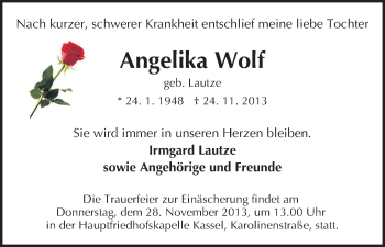 Traueranzeige von Angelika Wolf von HNA