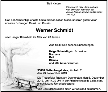 Traueranzeige von Werner Schmidt von HNA