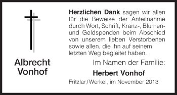 Traueranzeige von Albrecht Vonhof von HNA