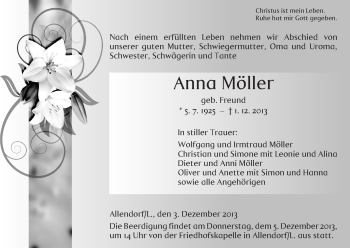 Traueranzeige von Anna Möller von HNA