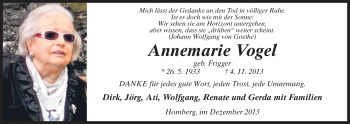Traueranzeige von Annemarie Vogel von HNA
