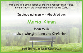 Traueranzeige von Maria Kimm von HNA