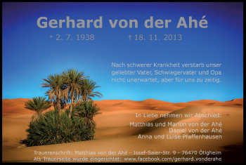 Traueranzeige von Gerhard von der Ahé von HNA