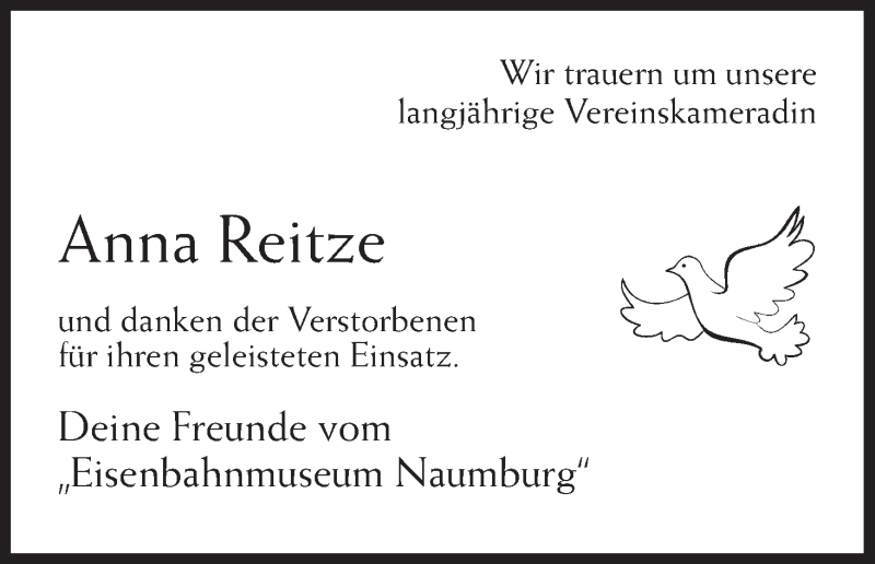  Traueranzeige für Anna Reitze vom 07.12.2013 aus HNA