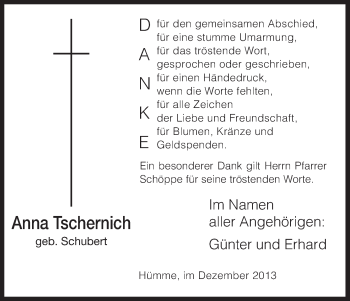 Traueranzeige von Anna Tschernich von HNA