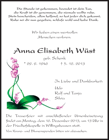 Traueranzeige von Anna Elisabeth Wüst von HNA