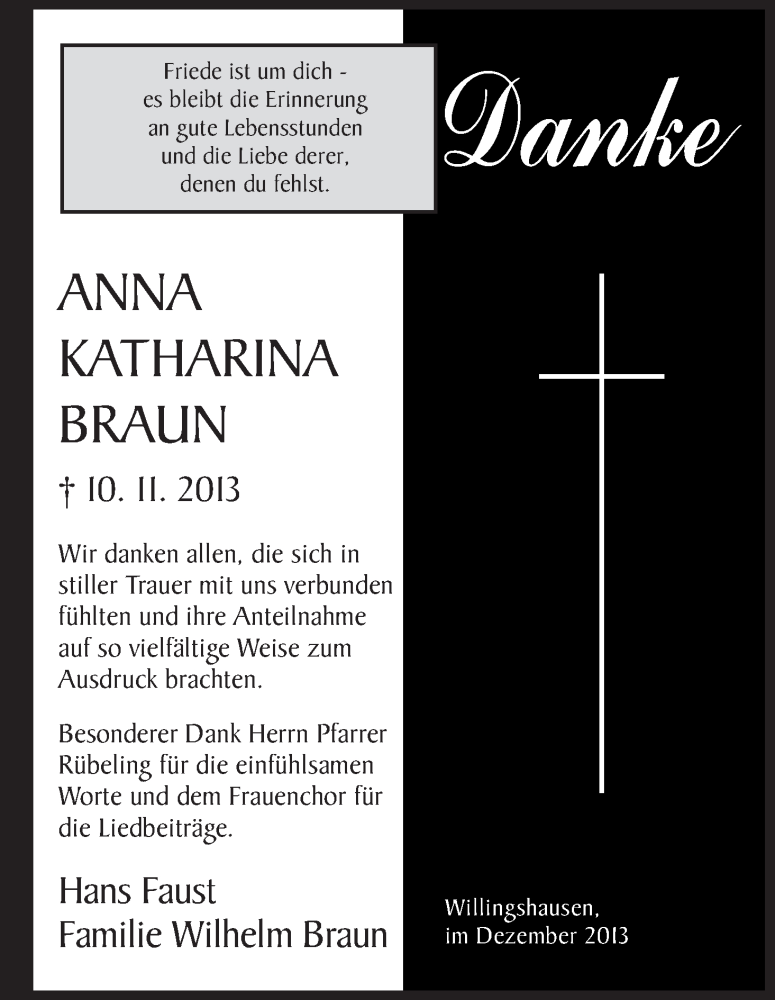 Traueranzeigen Von Anna Katharina Braun Trauerhnade