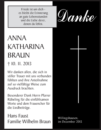Traueranzeige von Anna Katharina Braun von HNA