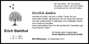 Traueranzeige von Erich Stahlhut von HNA