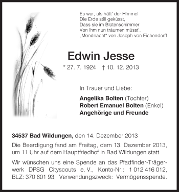 Traueranzeige von Edwin Jesse von HNA