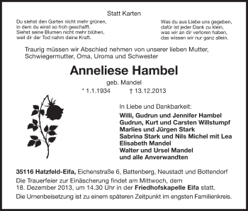 Traueranzeige von Anneliese Hambel von HNA