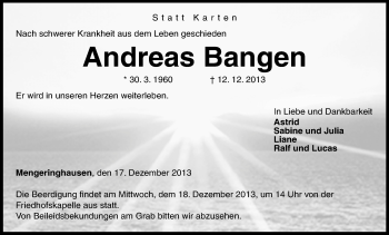 Traueranzeige von Andreas Bangen von HNA