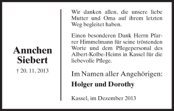 Traueranzeige von Annchen Schmidt von HNA