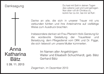 Traueranzeige von Anna Katharina Bätz von HNA