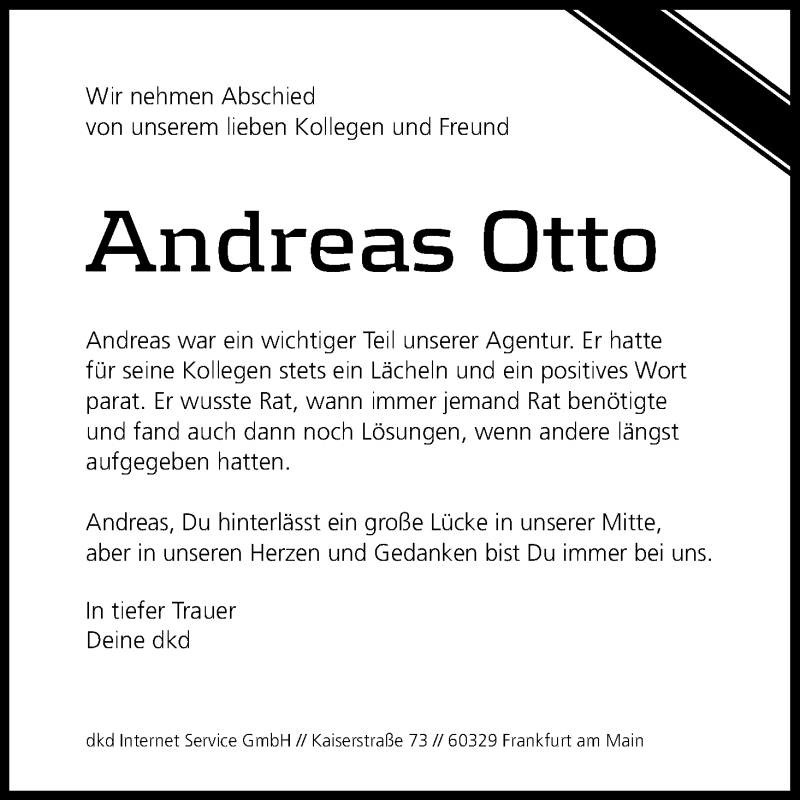  Traueranzeige für Andreas Otto vom 18.12.2013 aus HNA