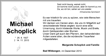 Traueranzeige von Michael Schoplick von HNA