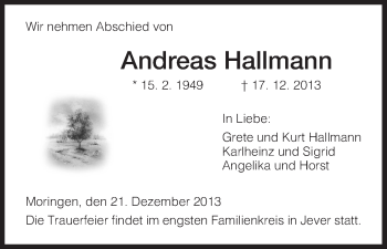 Traueranzeige von Andreas Hallmann von HNA