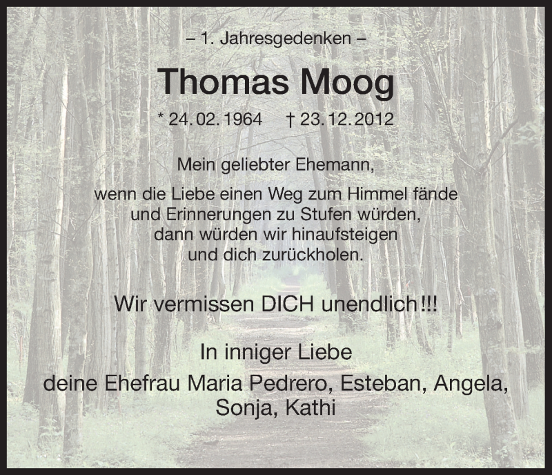  Traueranzeige für Thomas Moog vom 23.12.2013 aus HNA