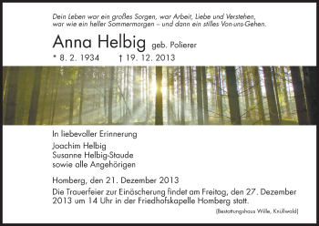 Traueranzeige von Anna Helbig von HNA