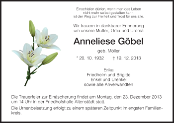 Traueranzeige von Anneliese Göbel von HNA