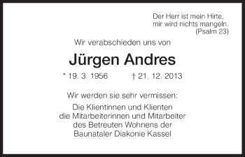 Traueranzeige von Jürgen Andres von HNA