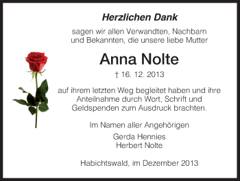 Traueranzeige von Anna Nolte von HNA