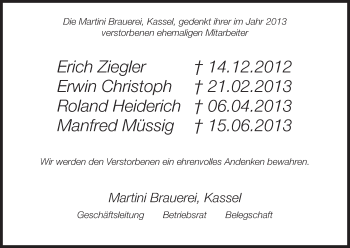 Traueranzeige von Martini Brauerei trauert um von HNA