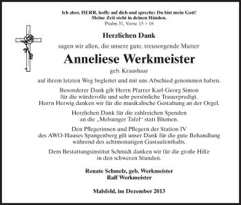 Traueranzeige von Anneliese Werkmeister von HNA