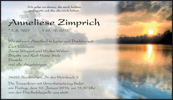 Traueranzeige von Anneliese Zimprich von HNA
