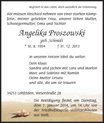 Traueranzeige von Angelika Proszowski von HNA
