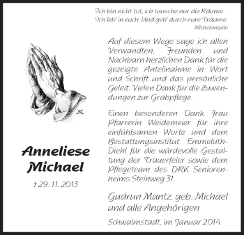 Traueranzeige von Anneliese Michael von HNA