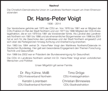 Traueranzeige von Hans-Peter Voigt von HNA