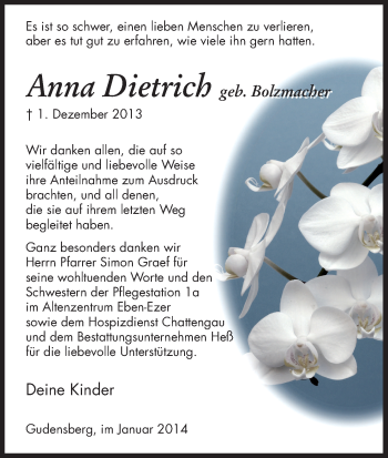 Traueranzeige von Anna Dietrich von HNA