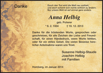 Traueranzeige von Anna Helbig von HNA